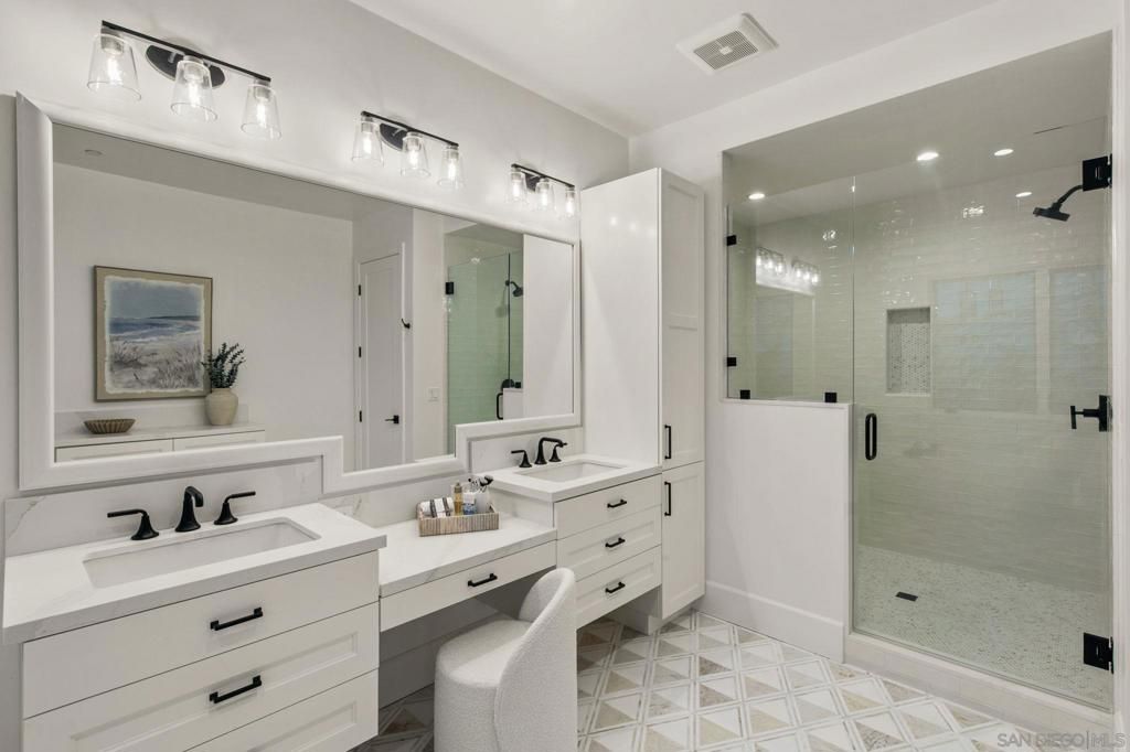 Bathroom, Dual Sink Vanities, Glass Shower, Interior, Recessed Lighting