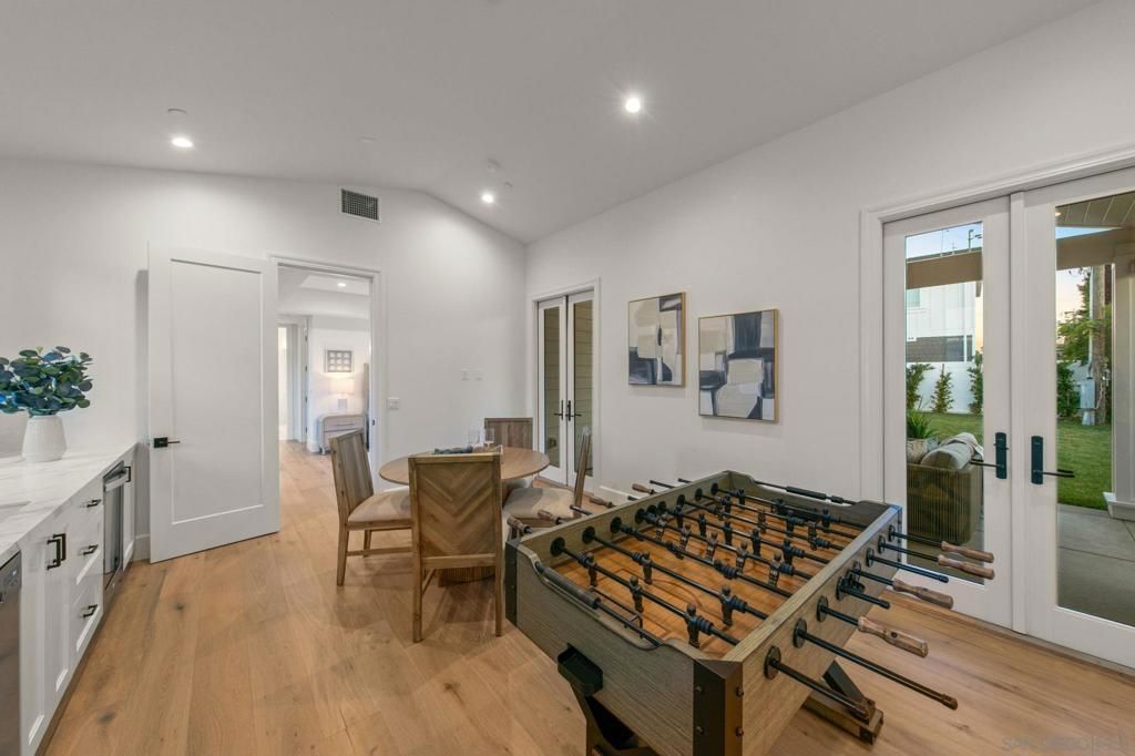 Dining room, Game Room, Interior, Kitchen, Recessed Lighting, Wood Texture Flooring