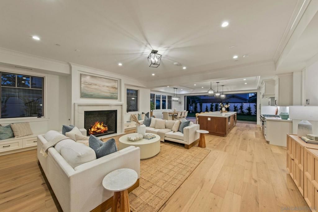 Fireplace, Interior, Living room, Pendant Lights, Recessed Lighting, Wood Texture Flooring