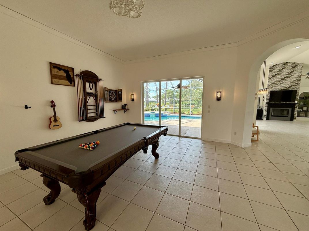 Billiard Table, Fireplace, Game Room, Interior, Stone Walls