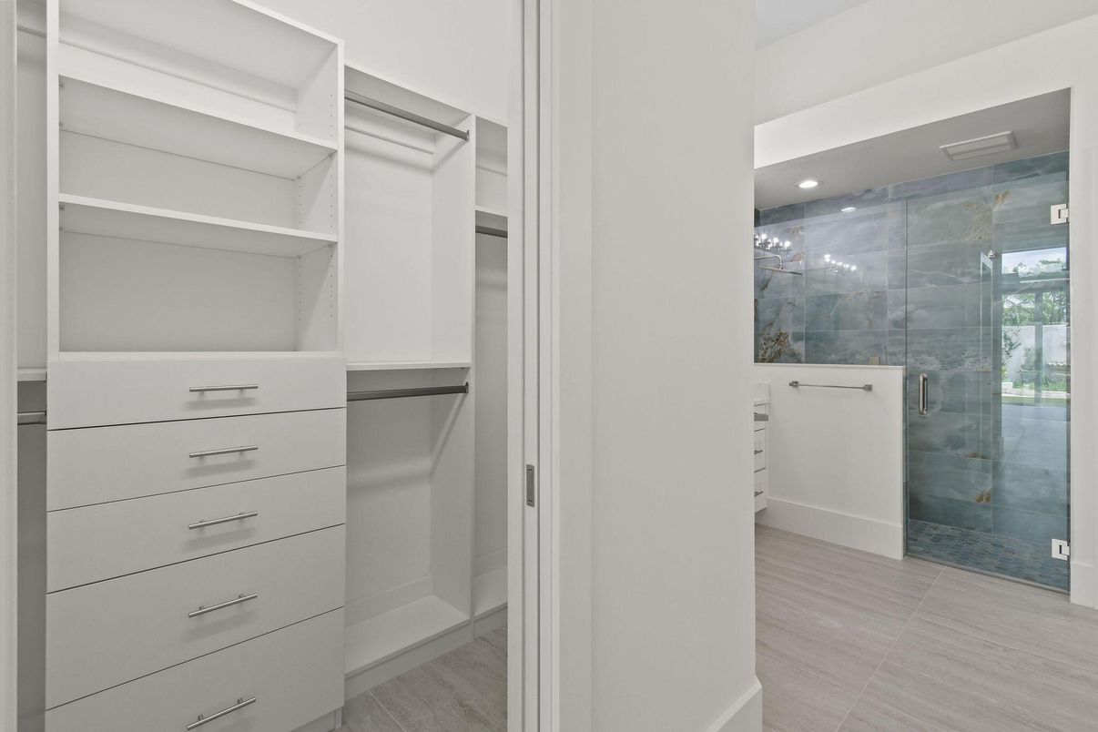 Bathroom, Glass Shower, Interior, Recessed Lighting, Walk-in Closets