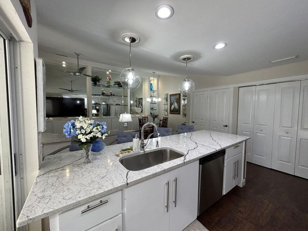 Interior, Kitchen, Pendant Lights, Recessed Lighting, Wood Texture Flooring