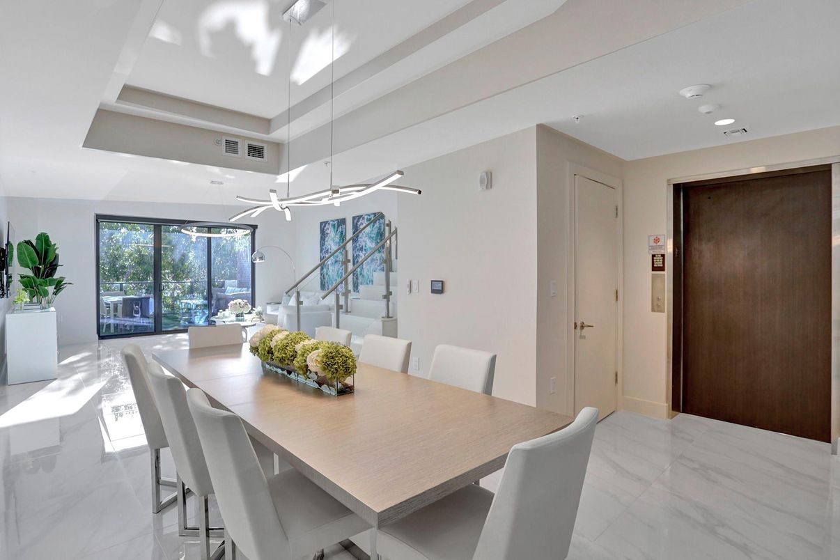 Dining room, Interior, Marble, Pendant Lights, Recessed Lighting