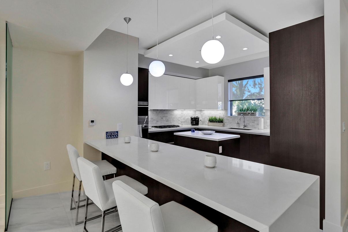Interior, Kitchen, Marble, Pendant Lights, Recessed Lighting, Stainless Steel Appliances