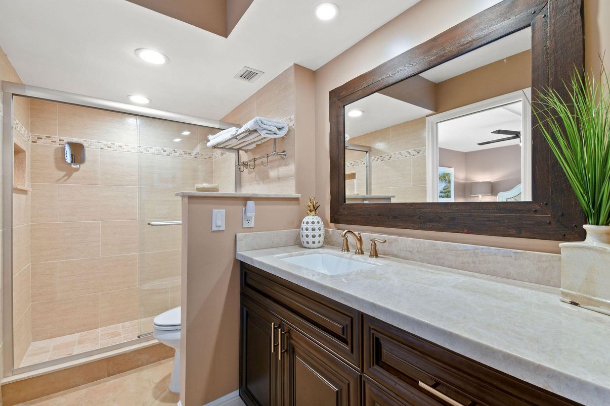 Bathroom, Glass Shower, Interior, Recessed Lighting