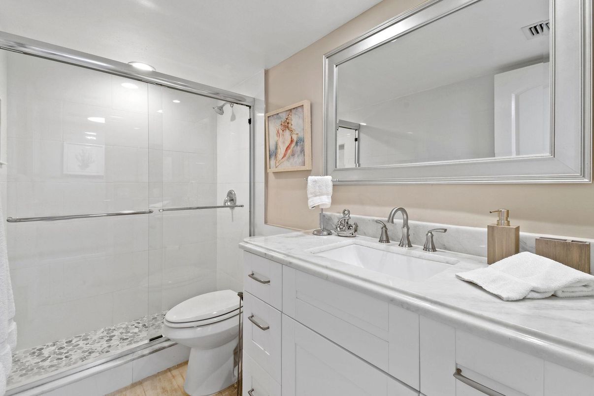 Bathroom, Glass Shower, Interior, Recessed Lighting