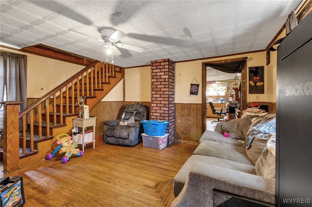 Interior, Living room, Stone Walls, Wood Texture Flooring