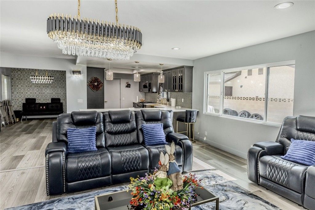 Chandelier, Interior, Kitchen, Living room, Recessed Lighting, Wood Texture Flooring