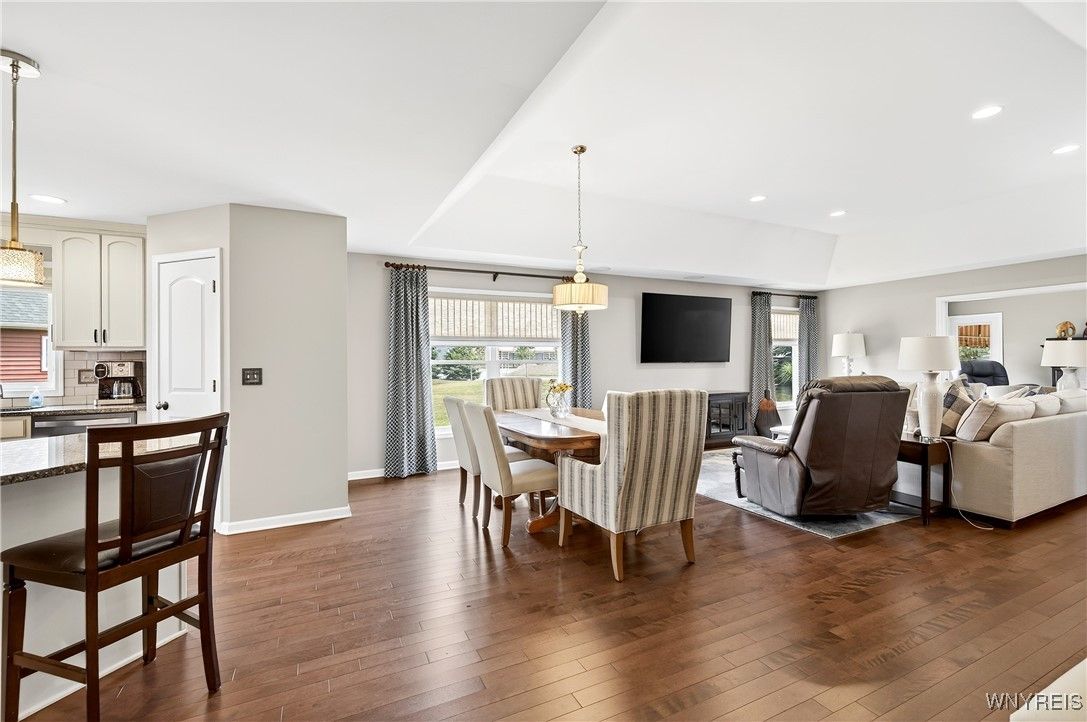 Dining room, Interior, Kitchen, Living room, Pendant Lights, Recessed Lighting, Wood Texture Flooring