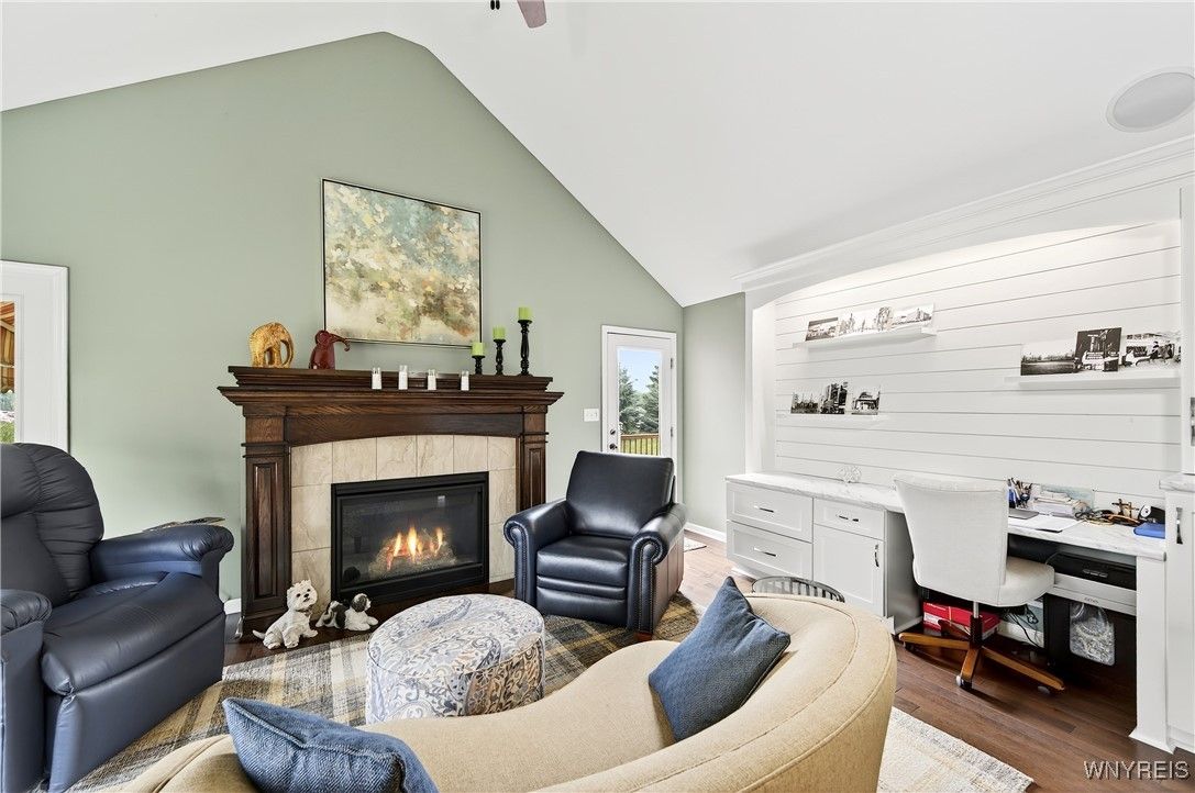 Fireplace, Home Office, Interior, Living room, Wood Texture Flooring