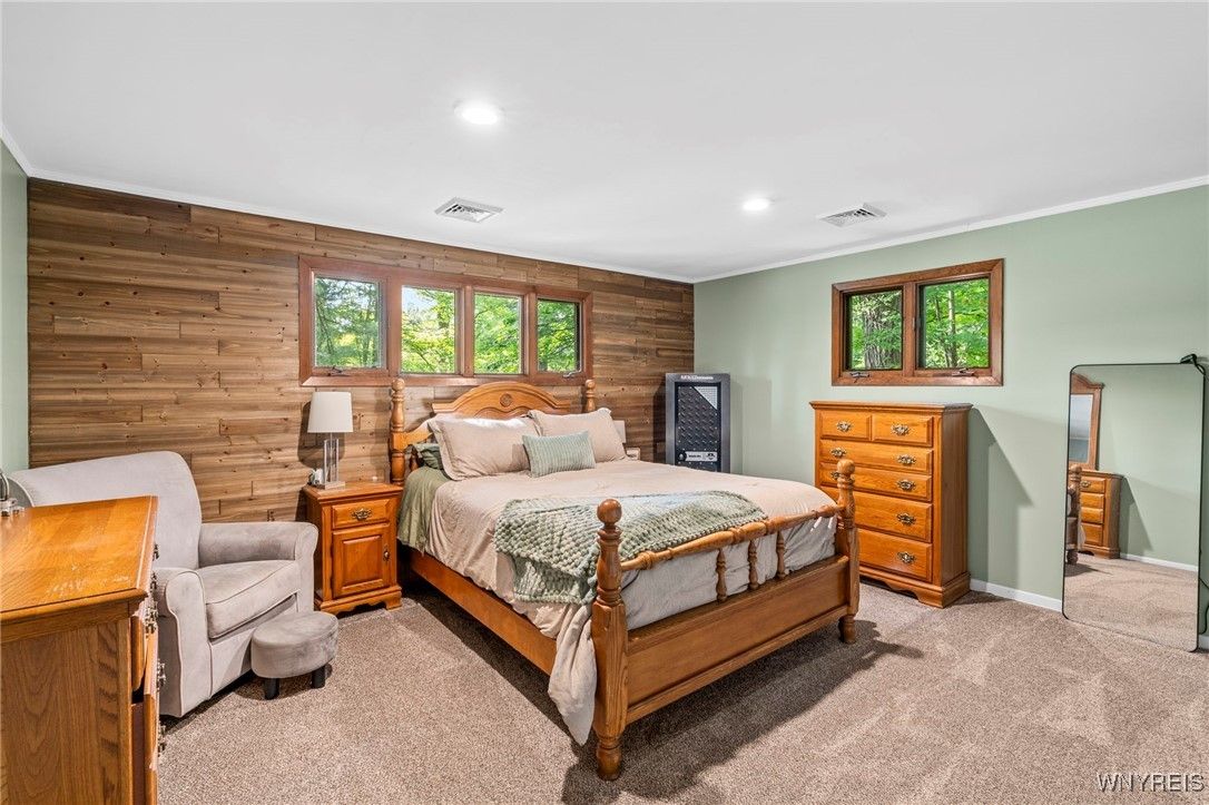 Bedroom, Interior, Recessed Lighting, Wooden Walls