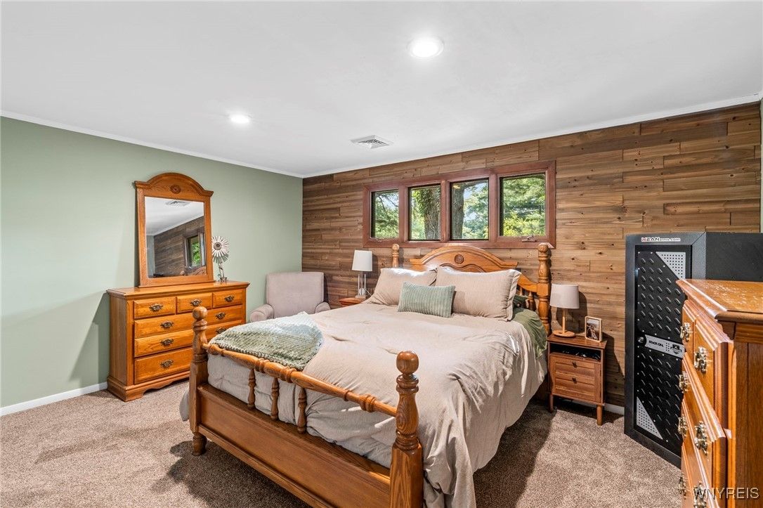 Bedroom, Interior, Recessed Lighting, Wooden Walls