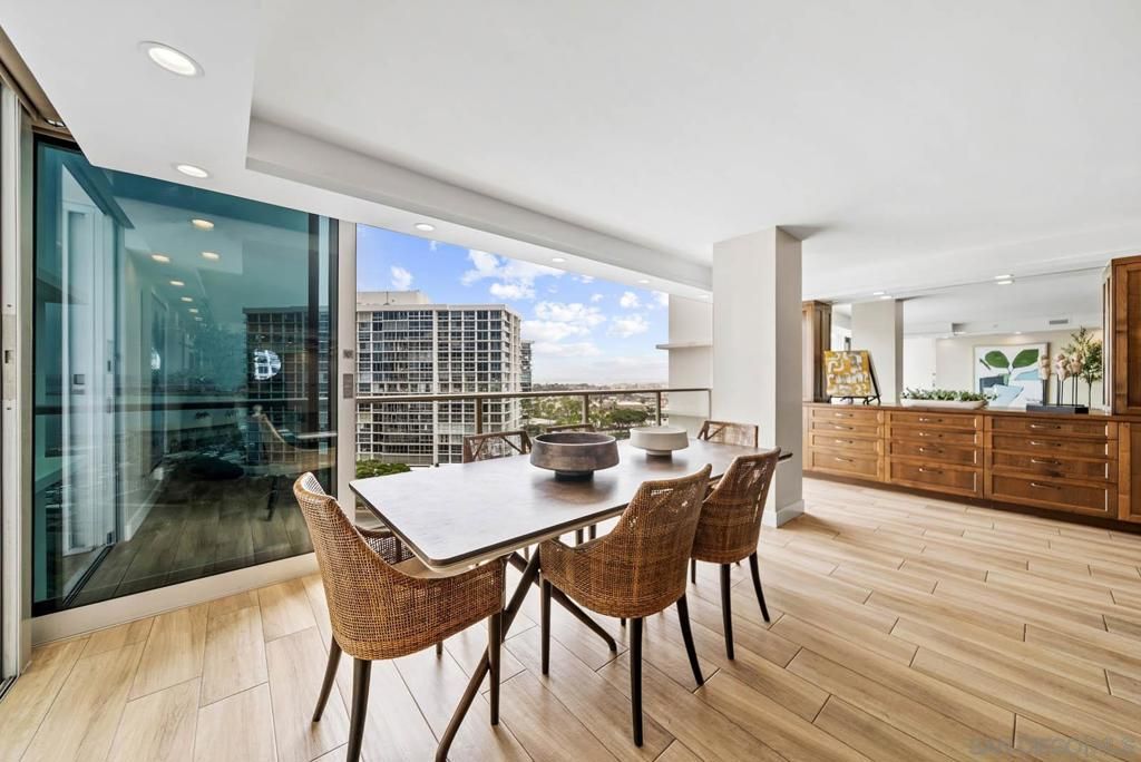 Dining room, Interior, Recessed Lighting, Wood Texture Flooring