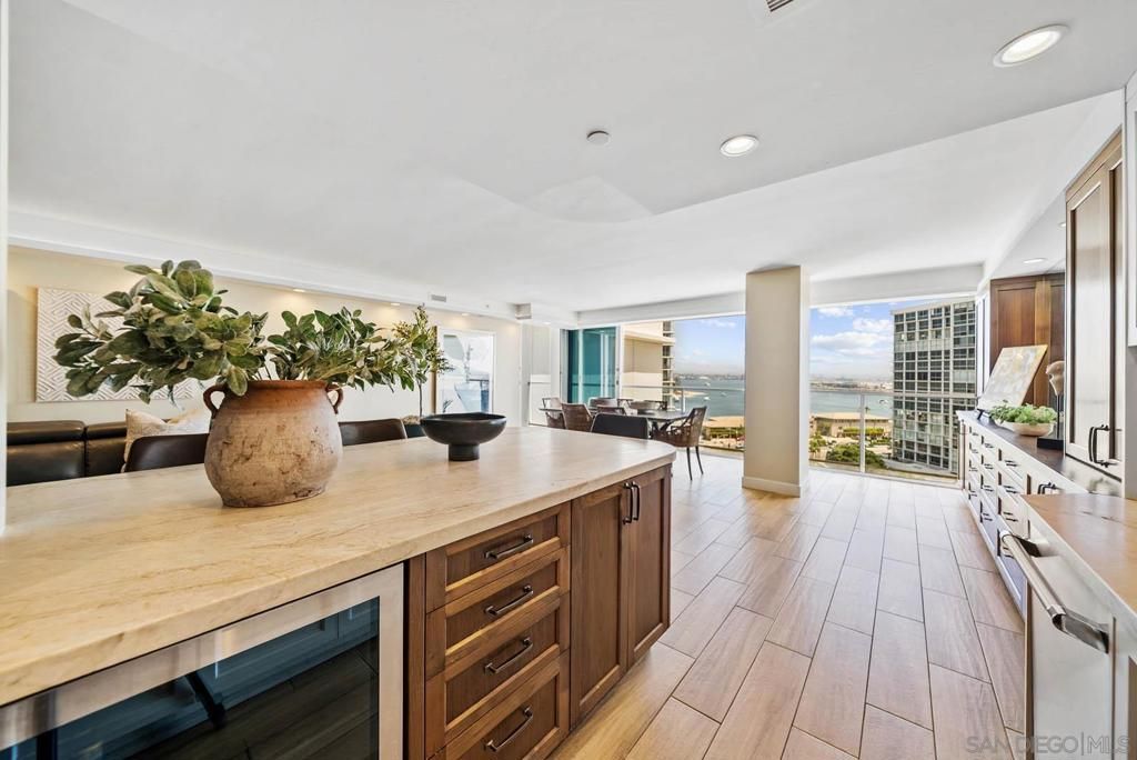 Dining room, Interior, Kitchen, Recessed Lighting, Water, Wood Texture Flooring