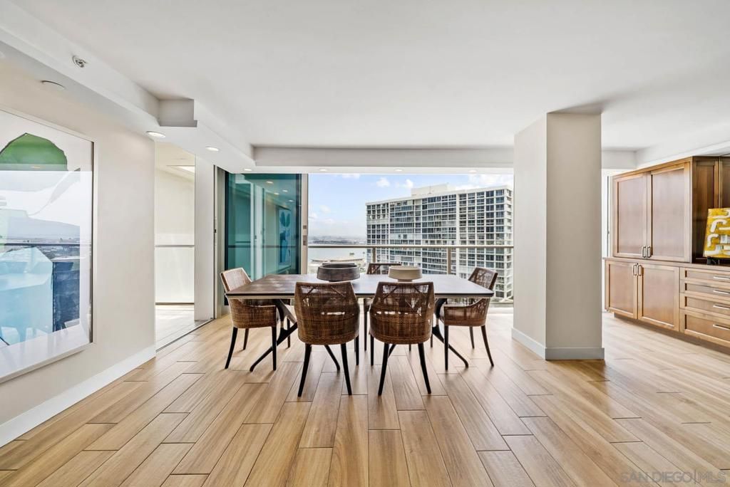 Dining room, Interior, Recessed Lighting, Water, Wood Texture Flooring