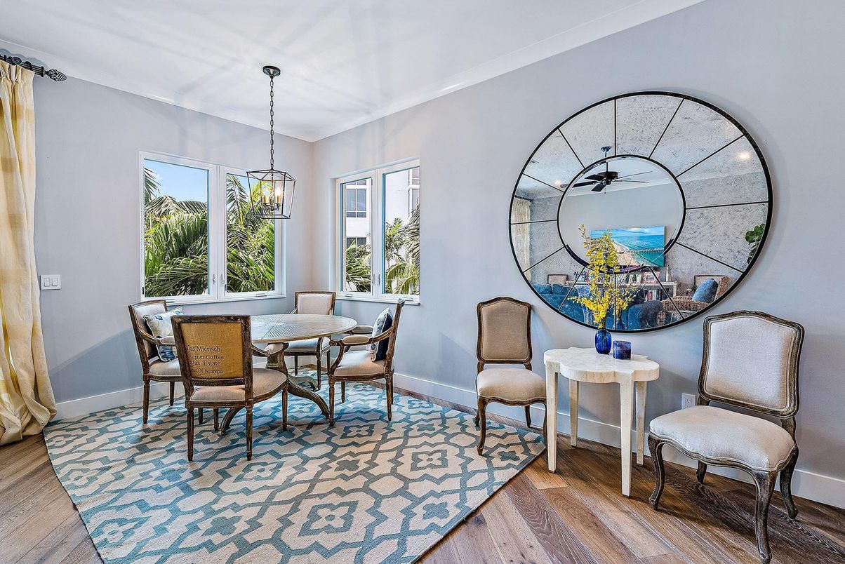 Dining room, Interior, Pendant Lights, Wood Texture Flooring
