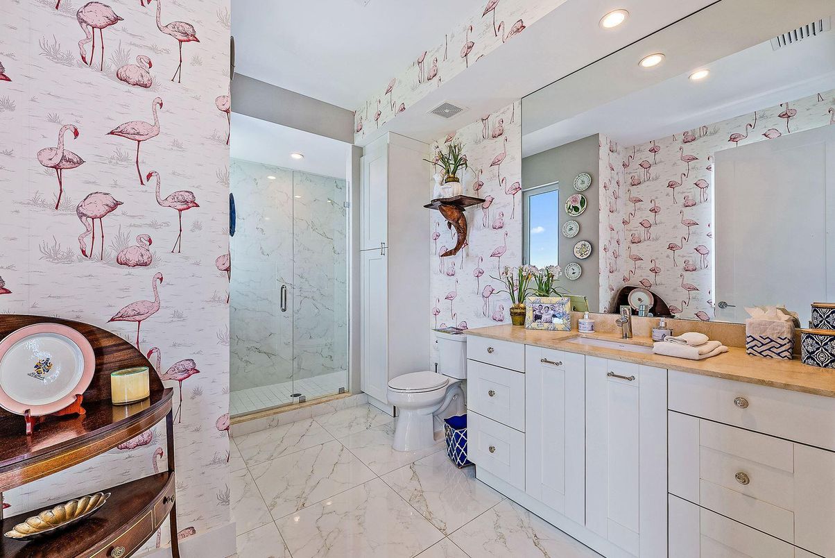 Bathroom, Glass Shower, Interior, Marble, Recessed Lighting