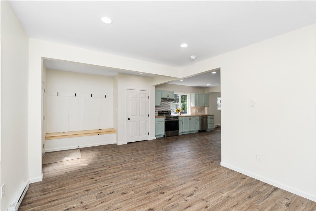 Empty room, Interior, Kitchen, Recessed Lighting, Wood Texture Flooring