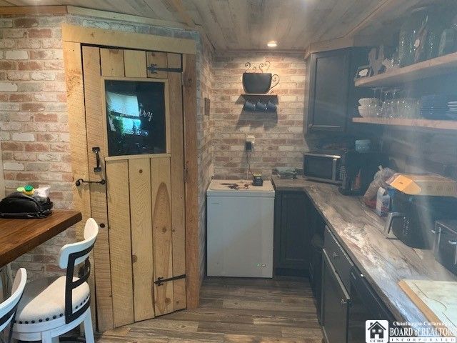 Interior, Recessed Lighting, Stone Walls, Wood Texture Flooring