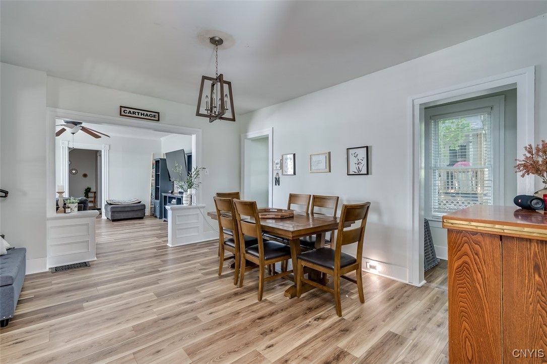 Dining room, Interior, Pendant Lights, Wood Texture Flooring