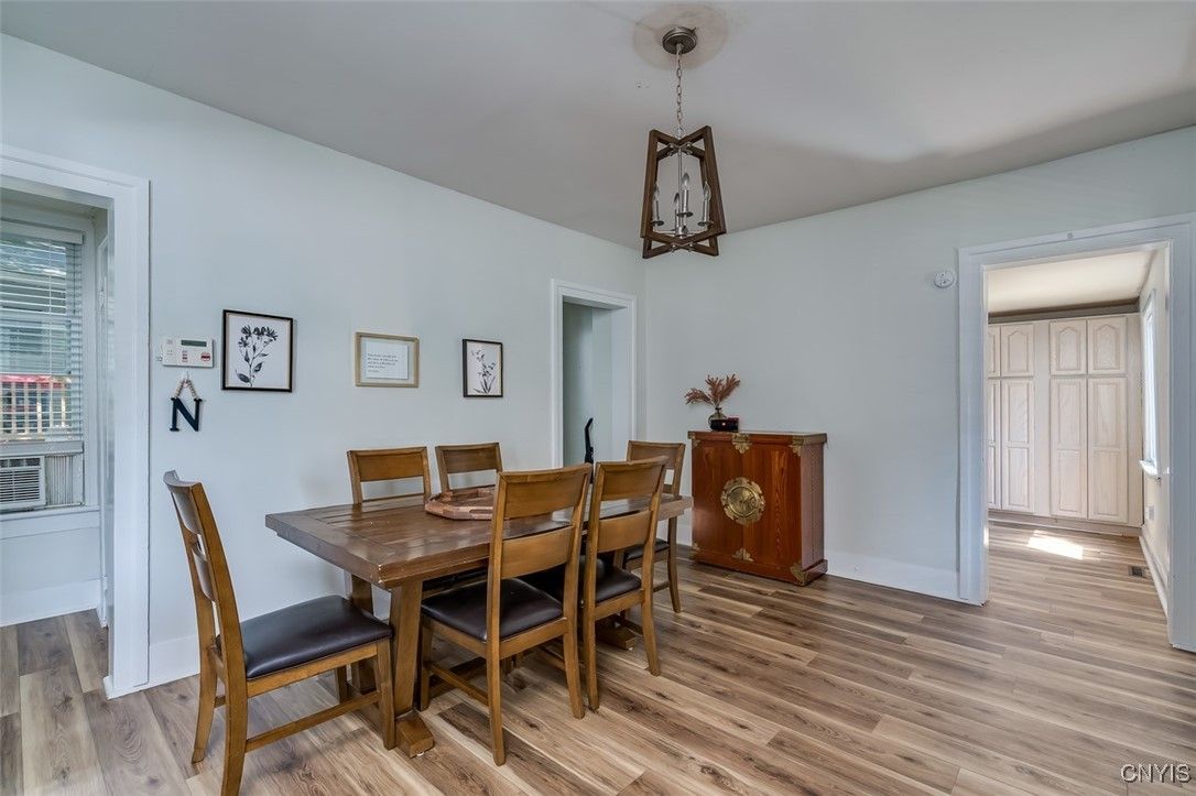 Dining room, Interior, Pendant Lights, Wood Texture Flooring