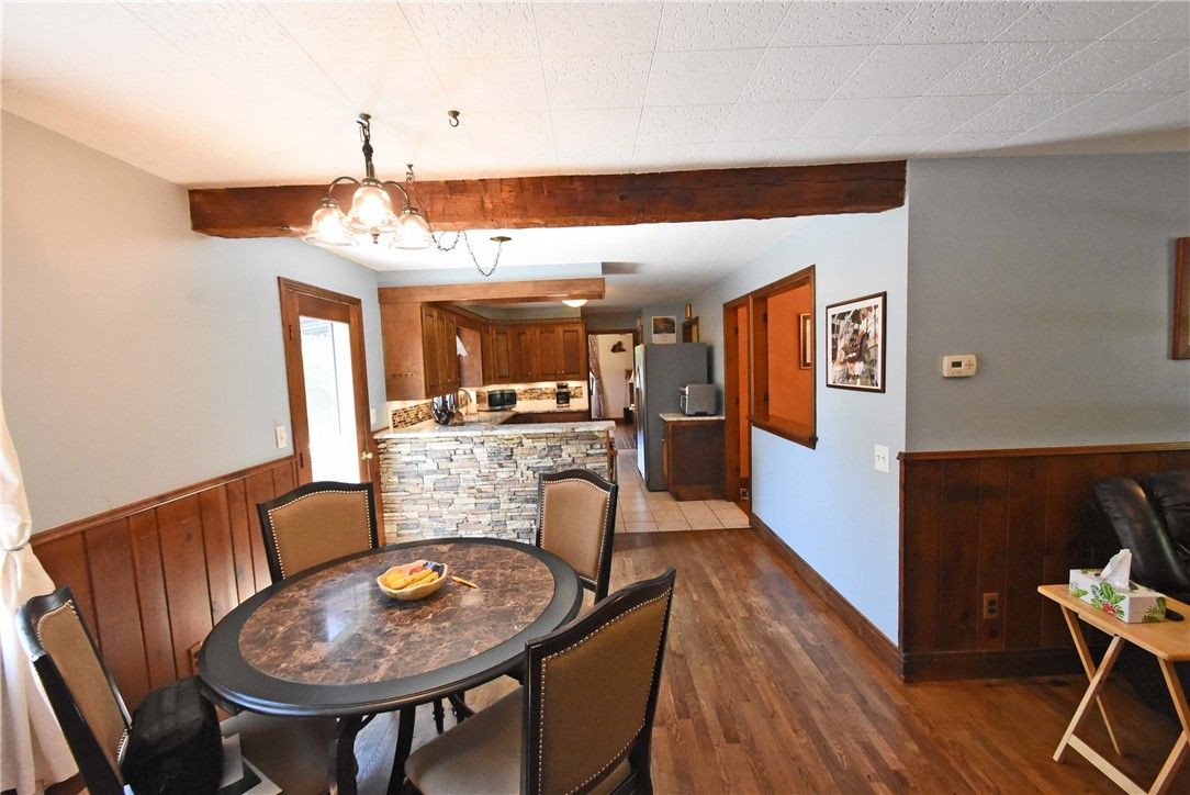 Chandelier, Dining room, Interior, Kitchen, Wooden Beams, Wood Texture Flooring