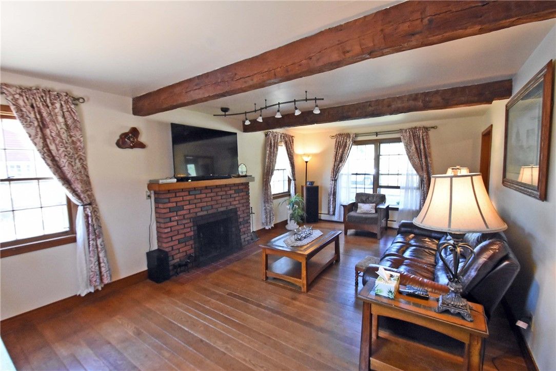 Fireplace, Interior, Living room, Wooden Beams, Wood Texture Flooring
