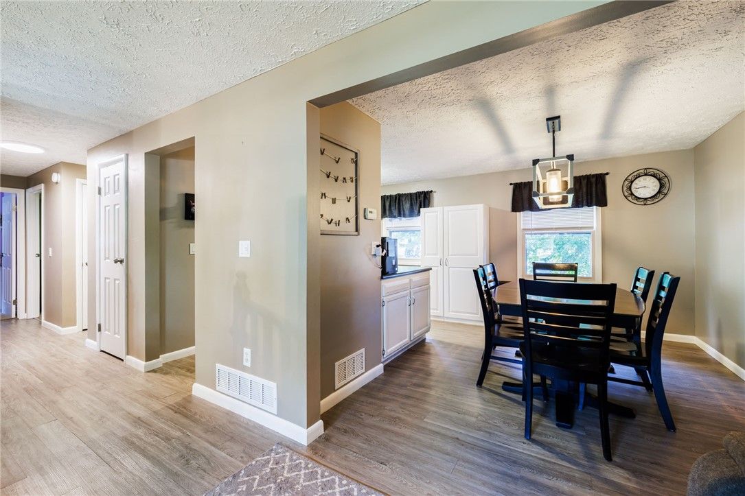 Dining room, Interior, Pendant Lights, Recessed Lighting, Wood Texture Flooring