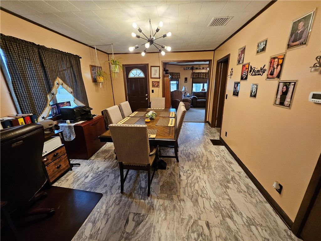 Dining room, Interior, Living room, Marble, Pendant Lights