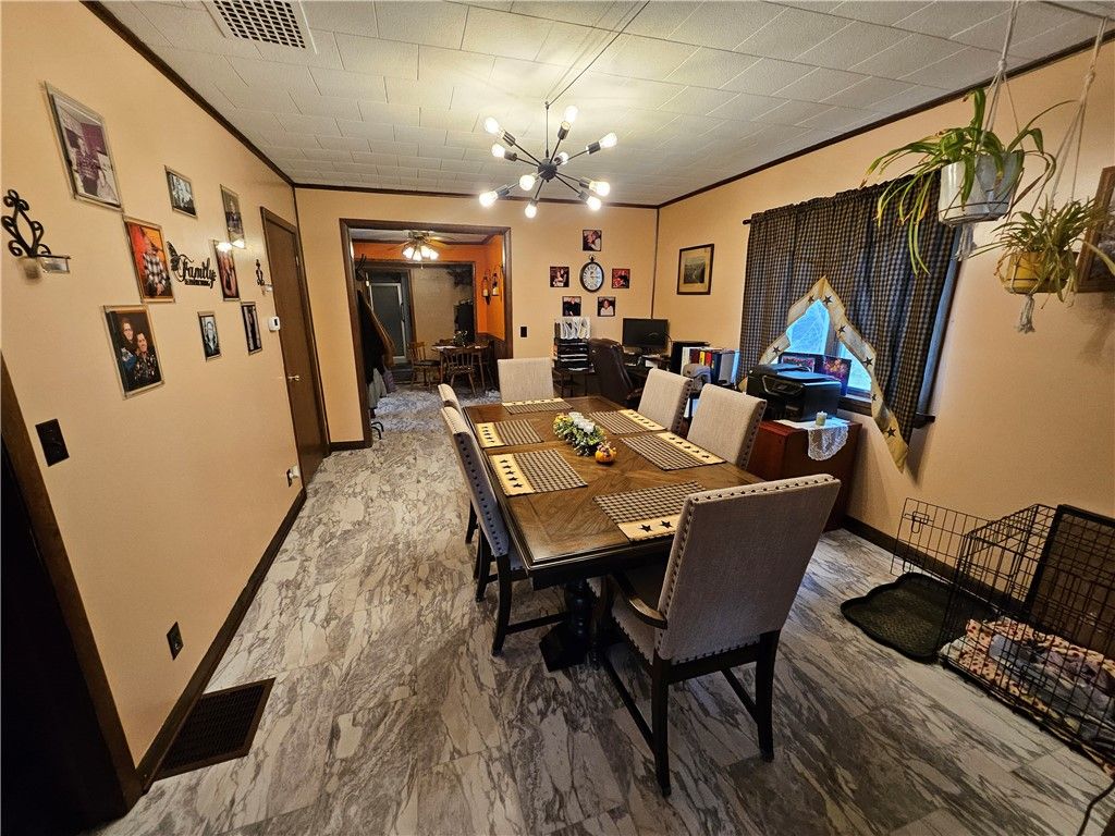 Dining room, Interior, Marble, Pendant Lights