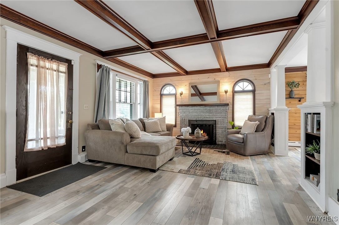 Fireplace, Interior, Living room, Wooden Beams, Wood Texture Flooring, Wooden Walls