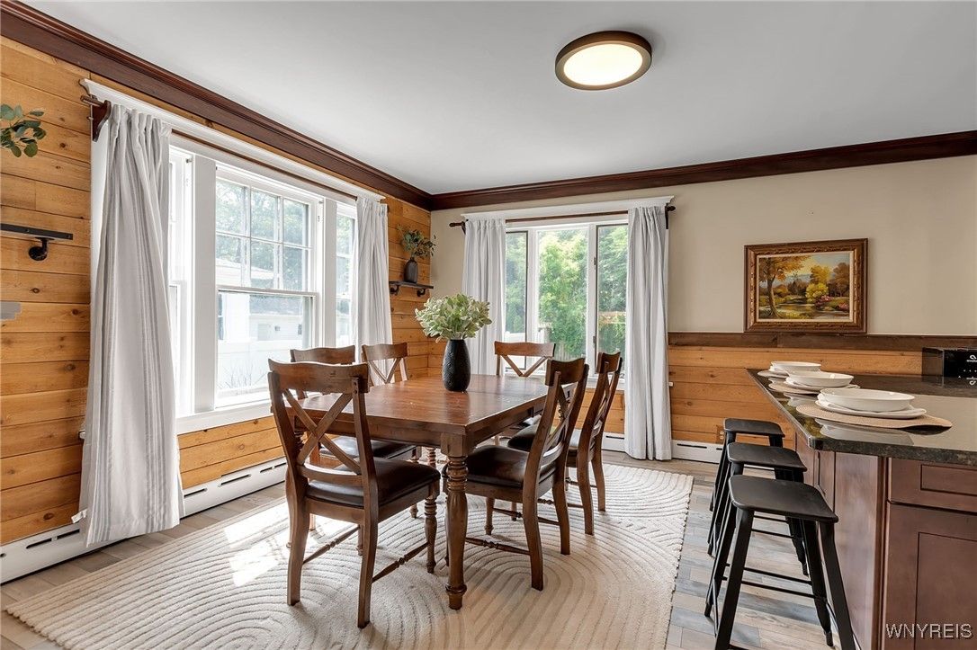 Dining room, Interior, Wood Texture Flooring, Wooden Walls