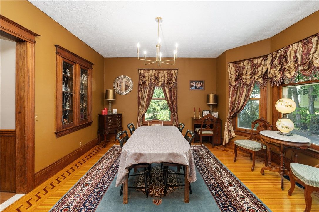Chandelier, Dining room, Interior, Wood Texture Flooring
