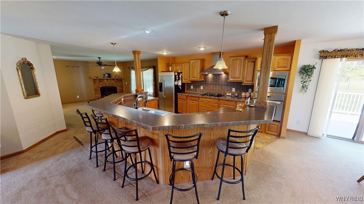 Fireplace, Interior, Kitchen, Pendant Lights, Recessed Lighting