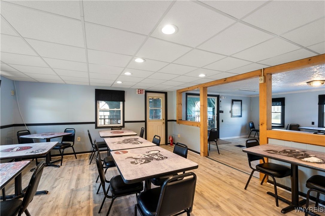 Dining room, Interior, Recessed Lighting, Wood Texture Flooring
