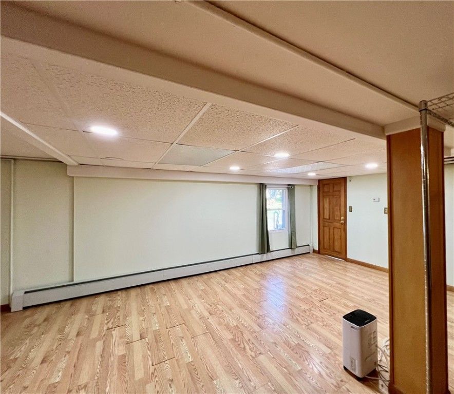 Empty room, Interior, Projection Screen, Recessed Lighting, Wood Texture Flooring