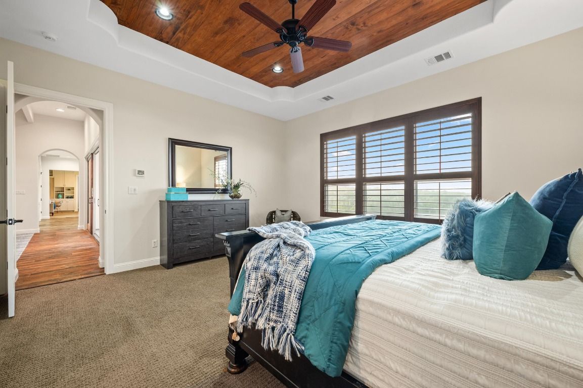 Bedroom, Interior, Recessed Lighting, Wooden Ceilings, Wood Texture Flooring