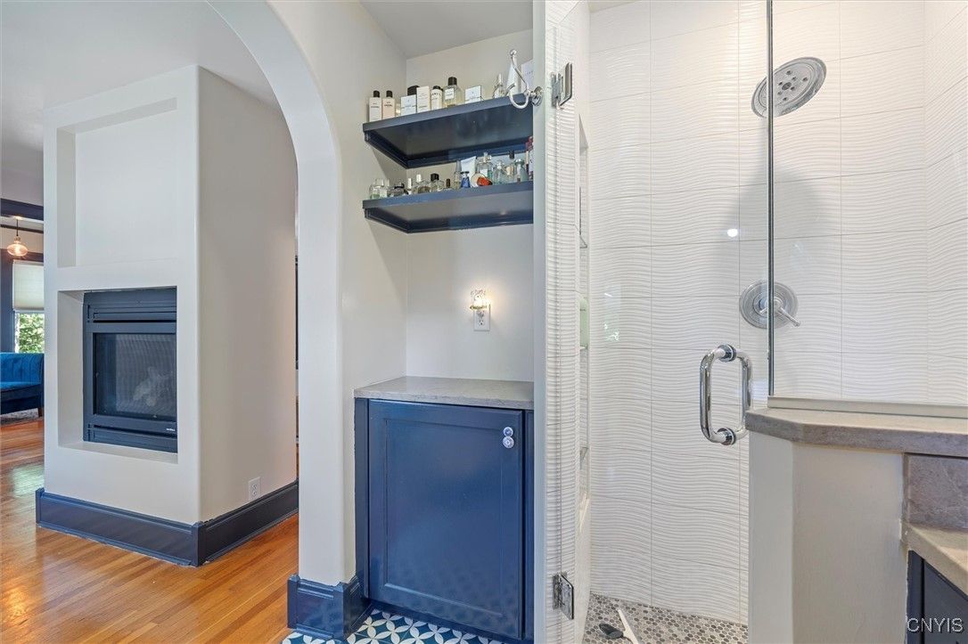 Bathroom, Fireplace, Interior, Wood Texture Flooring