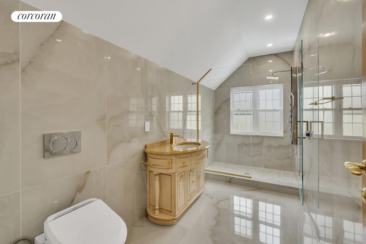 Bathroom, Glass Shower, Interior, Recessed Lighting