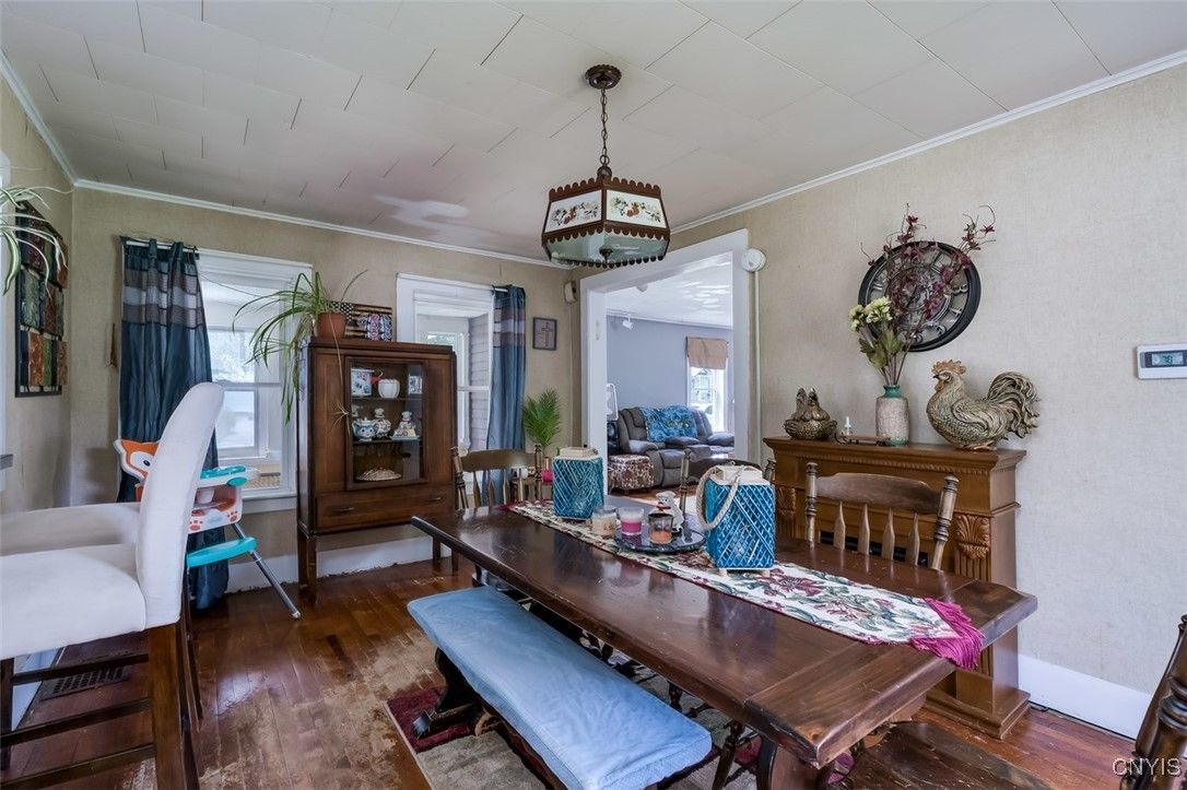 Dining room, Interior, Pendant Lights, Wood Texture Flooring