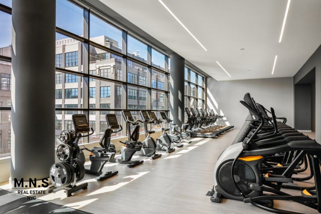 Fitness Equipment, Gym, Interior, Recessed Lighting, Wood Texture Flooring