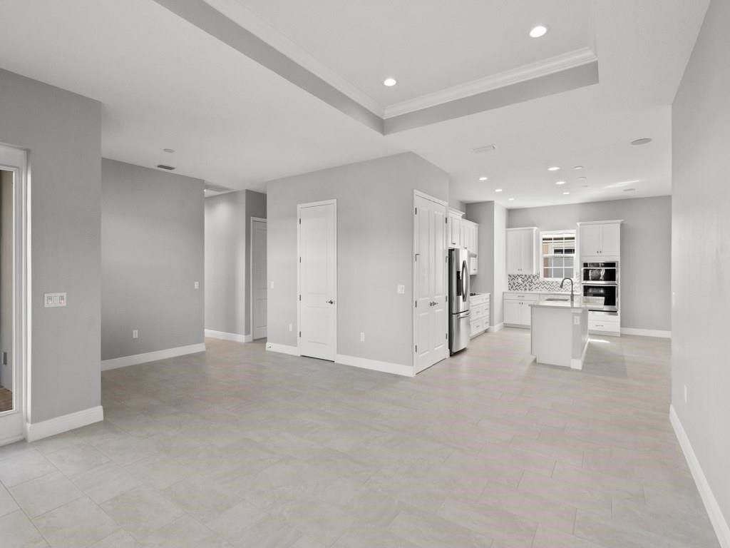 Empty room, Interior, Kitchen, Recessed Lighting, Stainless Steel Appliances