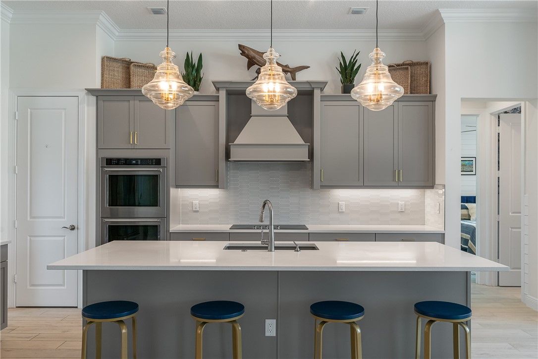 Interior, Kitchen, Pendant Lights, Stainless Steel Appliances, Wood Texture Flooring
