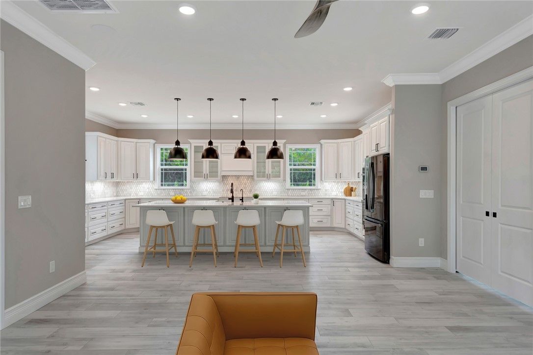 Interior, Kitchen, Pendant Lights, Recessed Lighting, Wood Texture Flooring