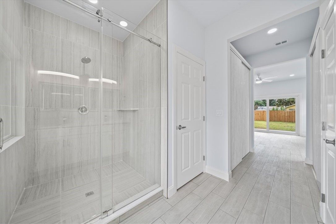 Bathroom, Glass Shower, Interior, Recessed Lighting