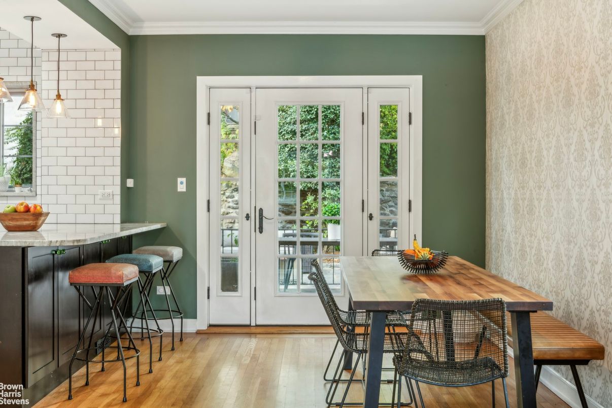Dining room, Interior, Pendant Lights, Wood Texture Flooring