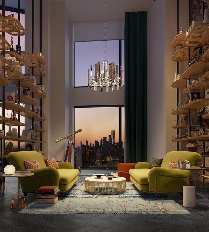Interior, Living room, Pendant Lights, Wood Texture Flooring
