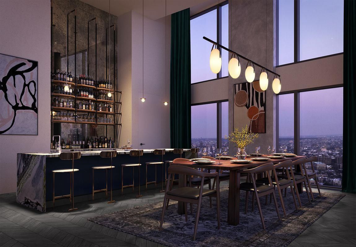 Dining room, Interior, Pendant Lights, Wood Texture Flooring