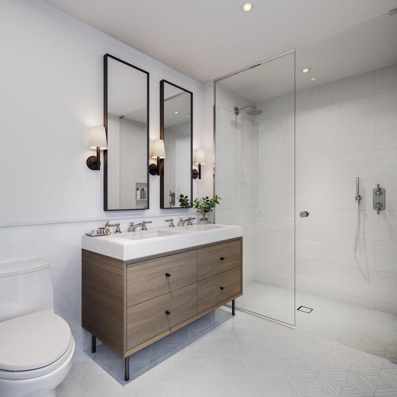 Bathroom, Dual Sink Vanities, Glass Shower, Interior, Recessed Lighting