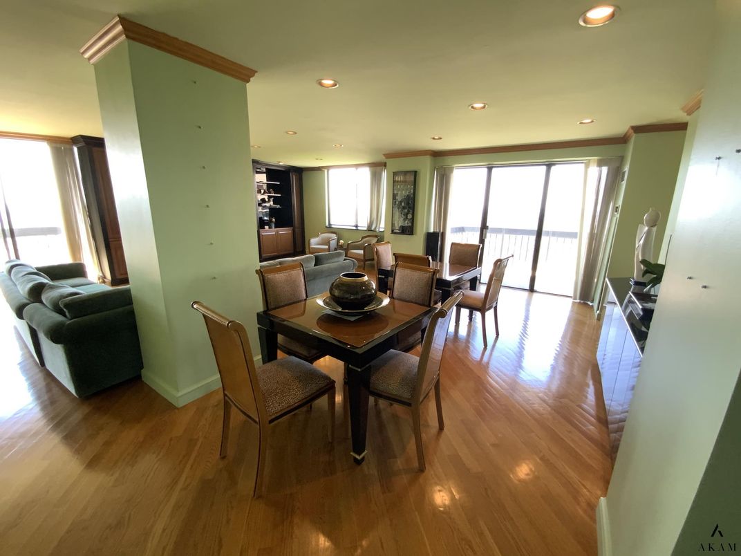 Dining room, Interior, Recessed Lighting, Wood Texture Flooring